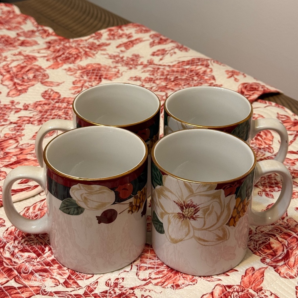 TIENSHAN Fine China Magnolia 4pc Coffee Mugs 14oz Excellent Condition